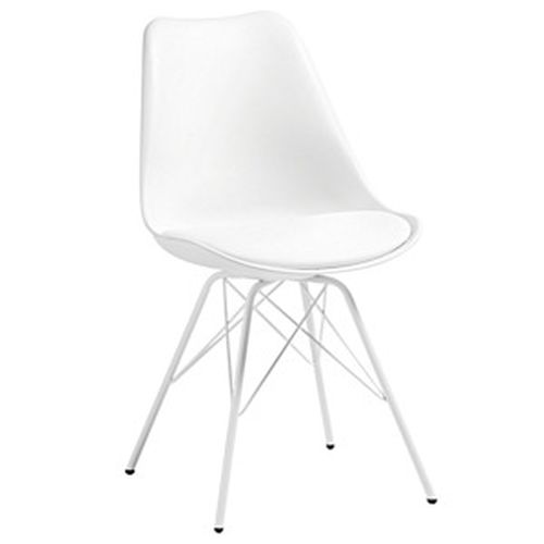 Bílá koženková jídelní židle LaForma Lars s kovovou podnoží