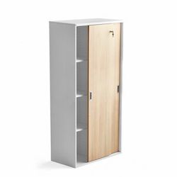 Skříň s posuvnými dveřmi MODULUS, uzamykatelná, 1600x800 mm, bílá, dveře dub