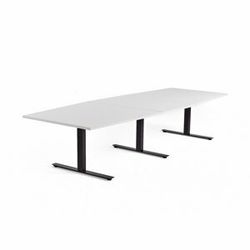 Jednací stůl MODULUS, 3200x1200 mm, T-nohy, černá podnož, bílá