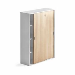 Skříň s posuvnými dveřmi MODULUS XL, uzamykatelná, 1600x1200 mm, bílá, dveře dub