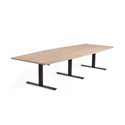 Jednací stůl MODULUS, výškově nastavitelný, 3200x1200 mm, černý rám, dub