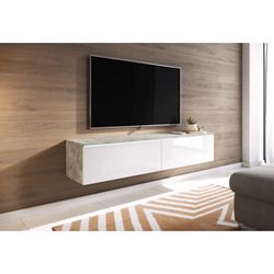 Expedo TV stolek MENDES D 140, 140x30x32, beton/bílá lesk + LED