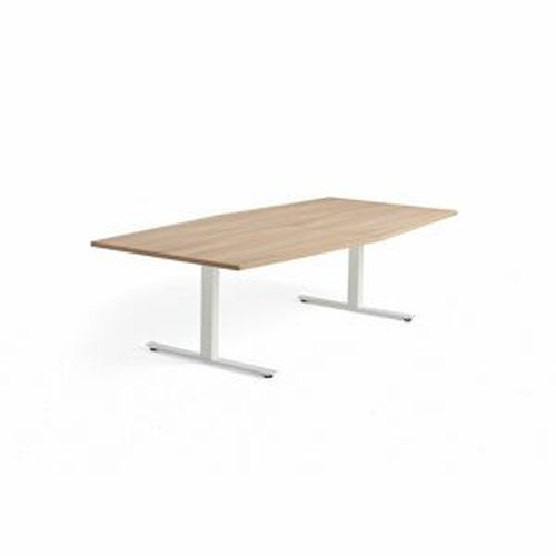 Jednací stůl MODULUS, 2400x1200 mm, T-nohy, bílá podnož, dub