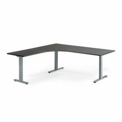 Rohový psací stůl MODULUS, T-nohy, 2000x2000 mm, stříbrný rám, černá