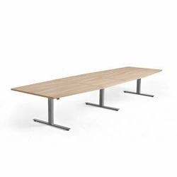 Jednací stůl MODULUS, výškově nastavitelný, 4000x1200 mm, stříbrný rám, dub