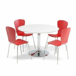 Jídelní set LILY + MILLA, stůl Ø 1100 mm, bílá/chrom + 4 židle, červené