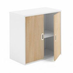 Kancelářská policová skříň MODULUS, výška 800 mm, bílá, dveře dub