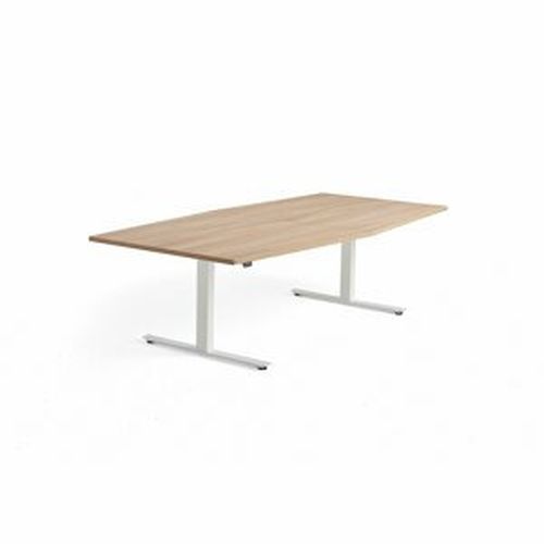Jednací stůl MODULUS, výškově nastavitelný, 2400x1200 mm, bílý rám, dub