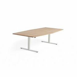 Jednací stůl MODULUS, výškově nastavitelný, 2400x1200 mm, bílý rám, dub