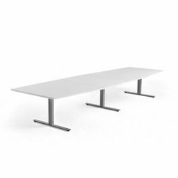 Jednací stůl MODULUS, 4000x1200 mm, T-nohy, stříbrná podnož, bílá