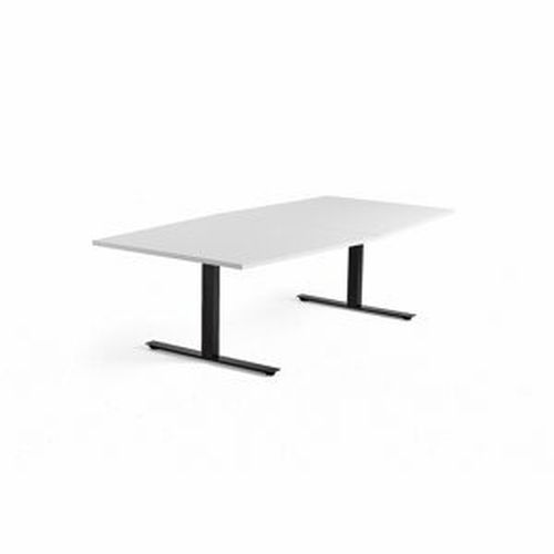 Jednací stůl MODULUS, 2400x1200 mm, T-nohy, černá podnož, bílá