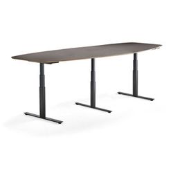 Jednací stůl AUDREY, výškově nastavitelný, 3200x1200 mm, černý rám, šedohnědá deska