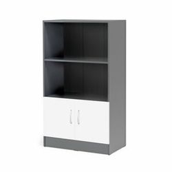 Kancelářská skříň FLEXUS, 1325x760x415 mm, dveře + 2 otevřené police, šedá/bílá