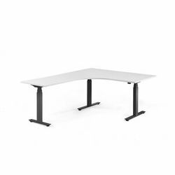 Výškově nastavitelný stůl MODULUS, rohový, 1600x2000 mm, černý rám, bílá
