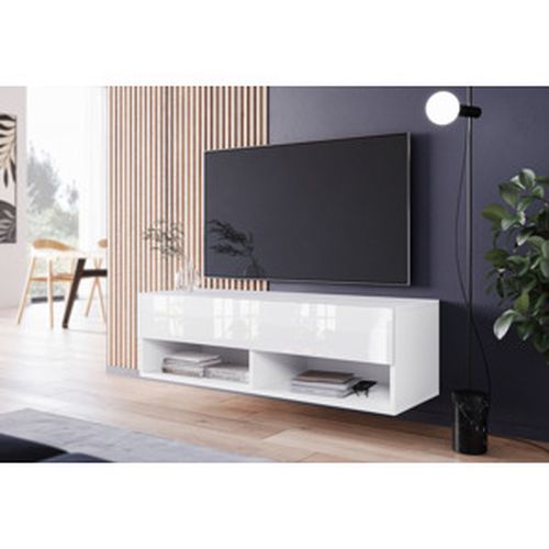 Expedo TV stolek MENDES A 100, 100x30x32, bílá/bílá lesk, bez LED osvětlení