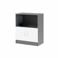 Kancelářská skříň FLEXUS, 925x760x415 mm, dveře + 1 otevřená police, šedá/bílá