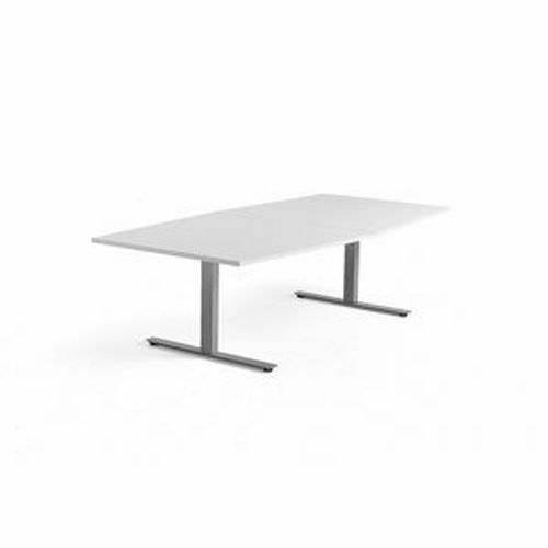 Jednací stůl MODULUS, 2400x1200 mm, T-nohy, stříbrná podnož, bílá
