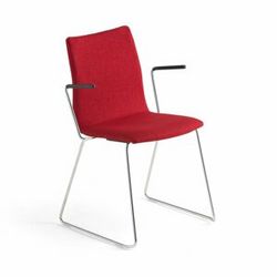 Konferenční židle OTTAWA, s područkami, červený potah, chrom