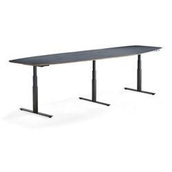 Jednací stůl AUDREY, výškově nastavitelný, 4000x1200 mm, černý rám, šedomodrá deska