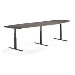 Jednací stůl AUDREY, výškově nastavitelný, 4000x1200 mm, černý rám, šedohnědá deska