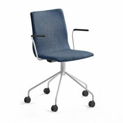 Konferenční židle OTTAWA, s kolečky a područkami, modrý potah, bílá