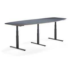 Jednací stůl AUDREY, výškově nastavitelný, 3200x1200 mm, černý rám, šedomodrá deska