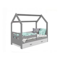 Magnat Dětská postel DOMEČEK D3 šedý 80 x 160 cm Matrace: Matrace COCO 10 cm, Rošt: S lamelovým roštem, Úložný box: S bílým úložným boxem