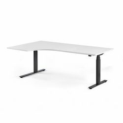 Výškově nastavitelný stůl MODULUS, rohový, 2000x1200 mm, černý rám, bílá