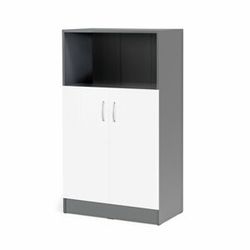 Kancelářská skříň FLEXUS, 1325x760x415 mm, dveře + 1 otevřená police, šedá/bílá