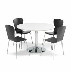 Jídelní set LILY + MILLA, stůl Ø 1100 mm, bílá/chrom + 4 židle, černé