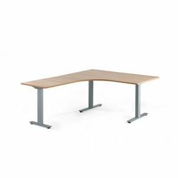 Rohový psací stůl MODULUS, T-nohy, 1600x2000 mm, stříbrný rám, dub