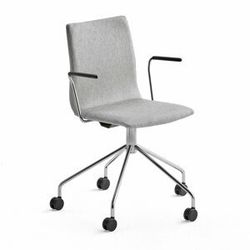 Konferenční židle OTTAWA, s kolečky a područkami, stříbrně šedý potah, chrom