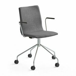 Konferenční židle OTTAWA, s kolečky a područkami, šedá, šedý rám