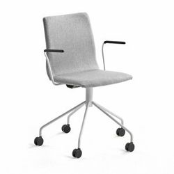 Konferenční židle OTTAWA, s kolečky a područkami, stříbrně šedý potah, bílá