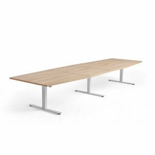Jednací stůl MODULUS, výškově nastavitelný, 4000x1200 mm, bílý rám, dub