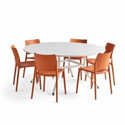 Nábytková sestava Various + Rio, 1 stůl a 6 oranžových židlí