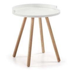 Bílý odkládací stolek s dřevěným podnožím La Forma Bruk