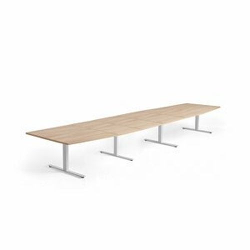 Jednací stůl MODULUS, 5600x1200 mm, T-nohy, bílá podnož, dub