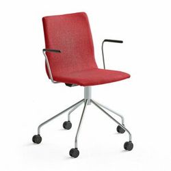 Konferenční židle OTTAWA, s kolečky a područkami, červená, šedý rám