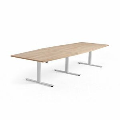 Jednací stůl MODULUS, výškově nastavitelný, 3200x1200 mm, bílý rám, dub