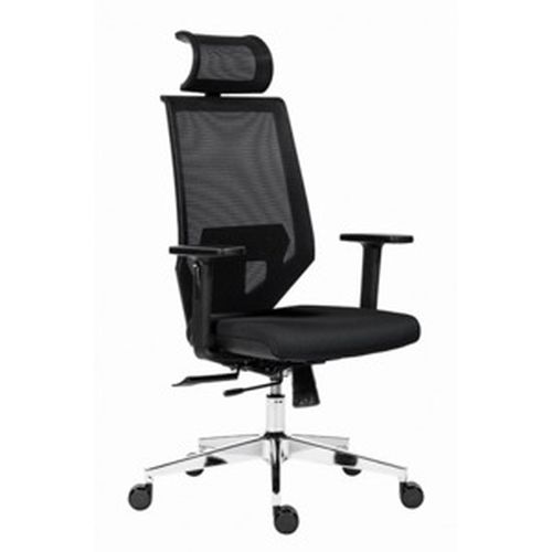Kancelářská židle na kolečkách Antares EDGE – s područkami a opěrkou, černý sedák