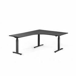 Výškově nastavitelný stůl MODULUS, rohový, 1600x2000 mm, černý rám, černá