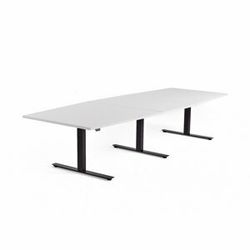 Jednací stůl MODULUS, výškově nastavitelný, 3200x1200 mm, černý rám, bílá