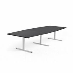 Jednací stůl MODULUS, výškově nastavitelný, 3200x1200 mm, bílý rám, černá