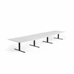 Jednací stůl MODULUS, 5600x1200 mm, T-nohy, černá podnož, bílá