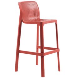 NARDI Korálově červená plastová zahradní barová židle Net 76 cm