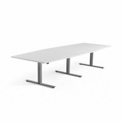 Jednací stůl MODULUS, výškově nastavitelný, 3200x1200 mm, stříbrný rám, bílá