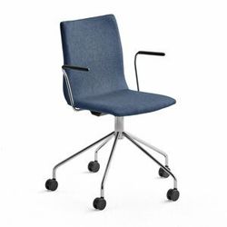 Konferenční židle OTTAWA, s kolečky a područkami, modrý potah, chrom
