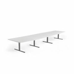 Jednací stůl MODULUS, 5600x1200 mm, T-nohy, stříbrná podnož, bílá