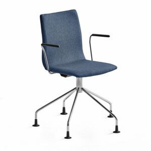 Konferenční židle OTTAWA, s područkami, podnož pavouk, modrý potah, chrom